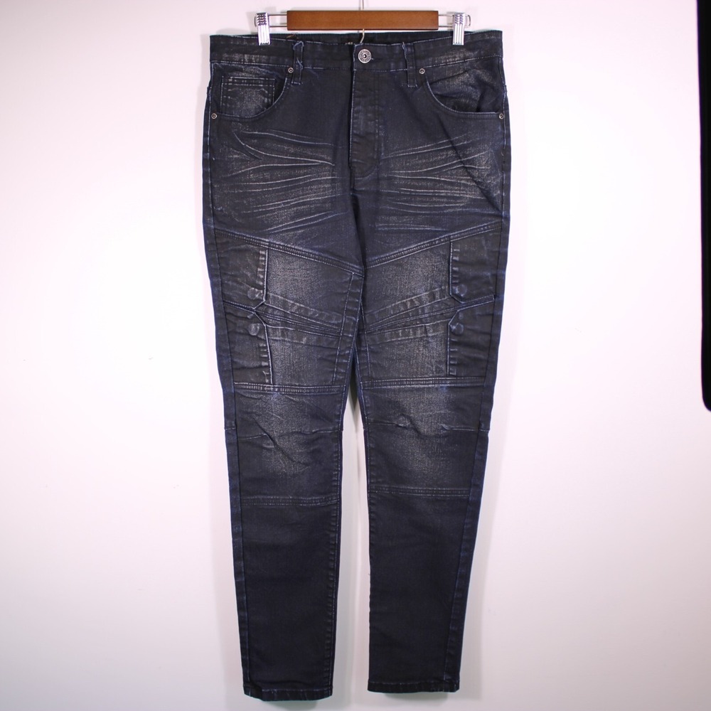 Waimea Jeans Mens 36 Dark Blue‎ Skinny Fit Moto Biker Cargo Metallic Streetwear